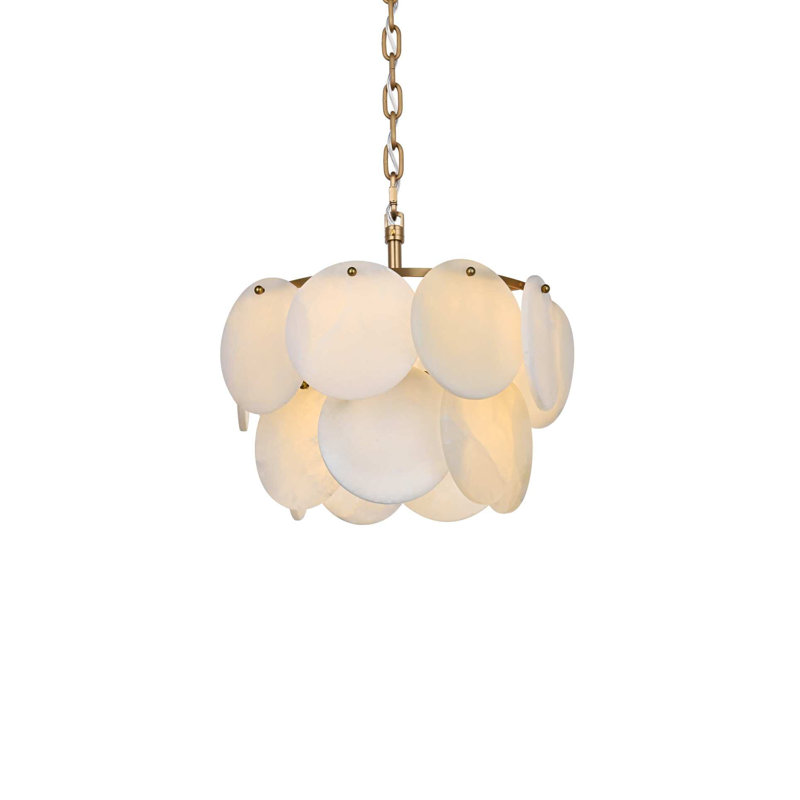 Lustre en albâtre satiné 16 pouces Charlotte, H 10 po x l 16 po x P 16 po, Or satiné, Six lumières