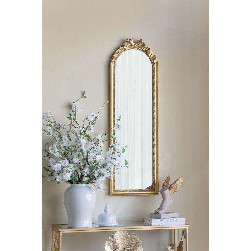 Exquisite Arched Full Length Mirror with Intricate Scrollwork Crown, 48.8" x 15.8"