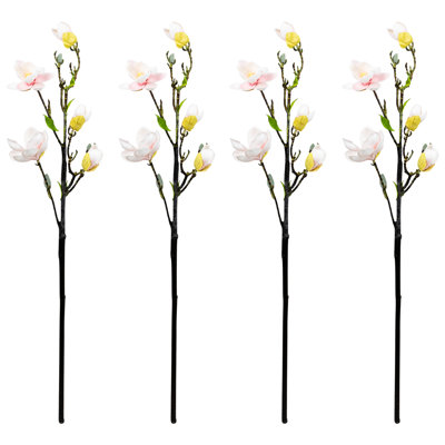 Magnolia Artificial Floral Sprays- 33" - White And Pink - Set Of 4