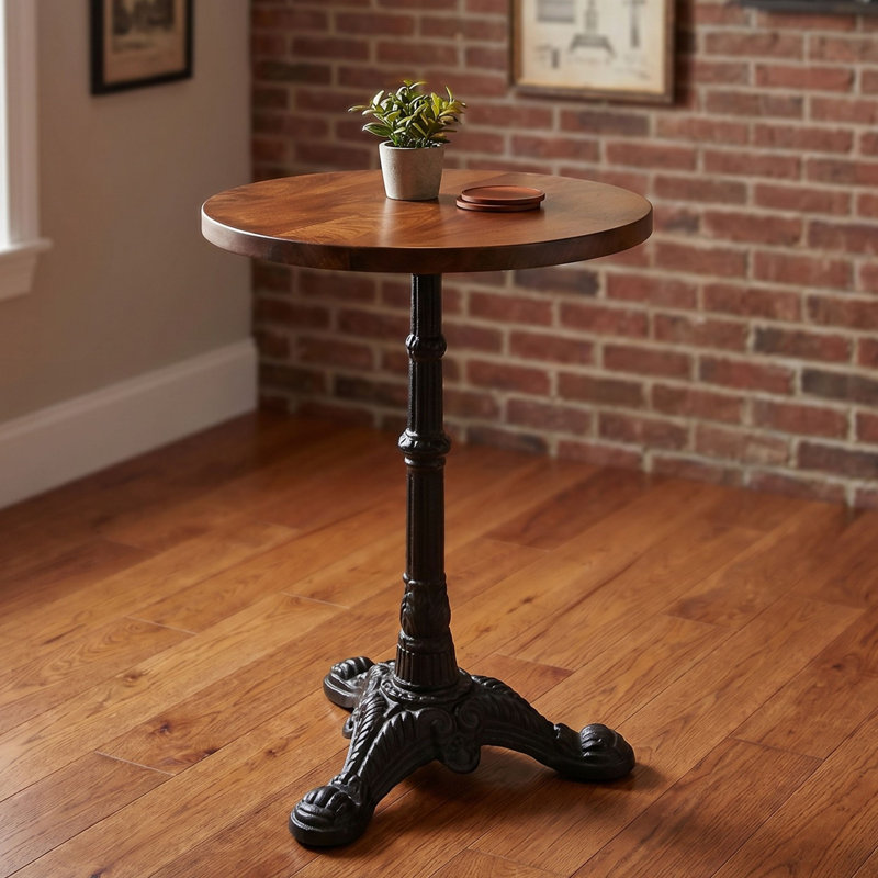 Rustic Brown 28" Side Table with Durable Mango Wood and Cast Iron Frame
