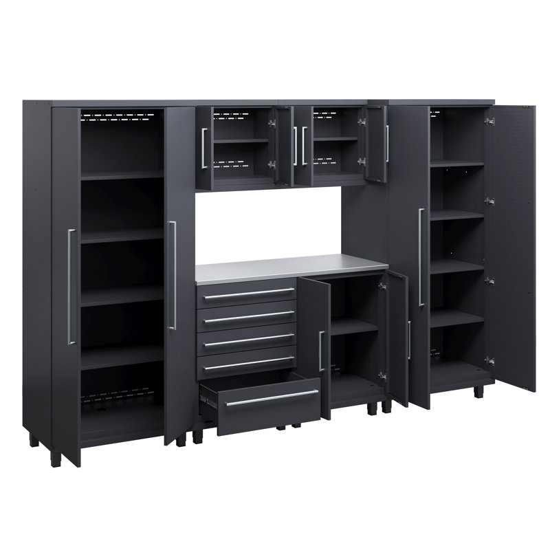 Ensemble 7 pièces Prestige: base + outil + mur, acier inoxydable, Noir/gris