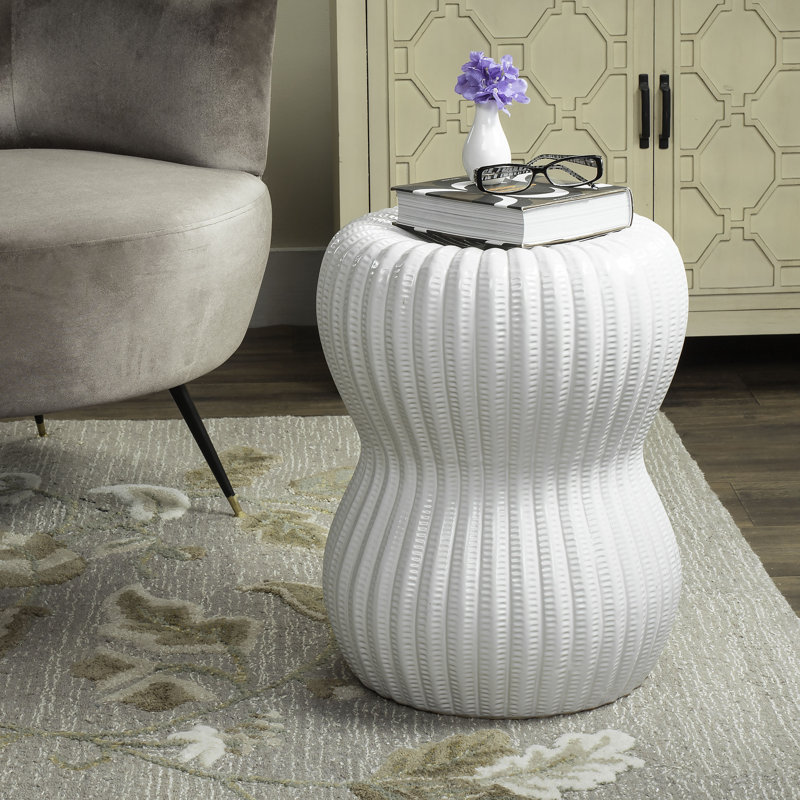 Berdahl Ceramic Accent Stool, White