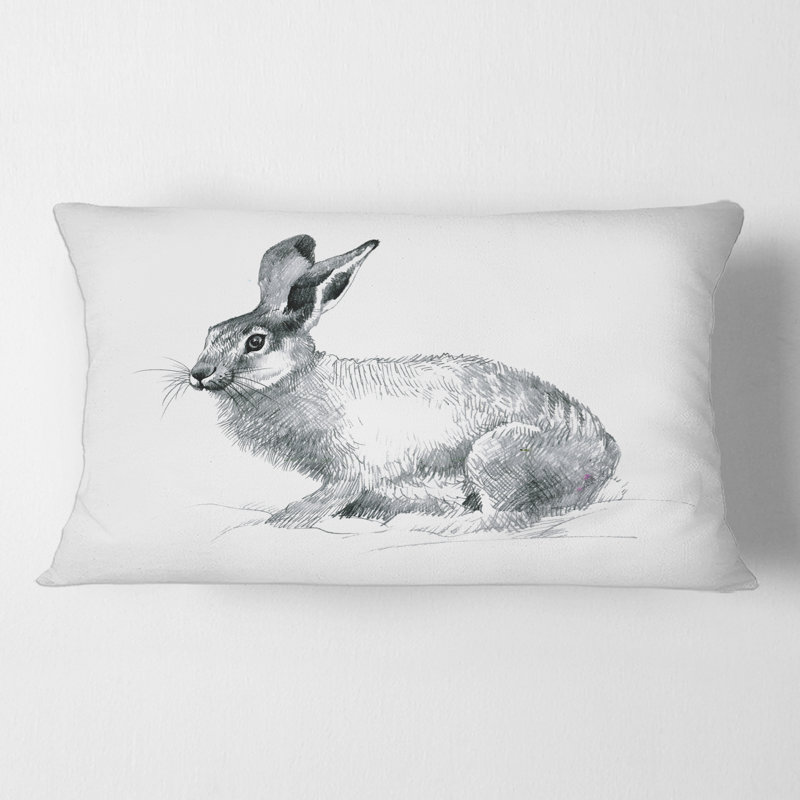 Portrait monochrome de lapin Housse de coussin rectangulaire et insert