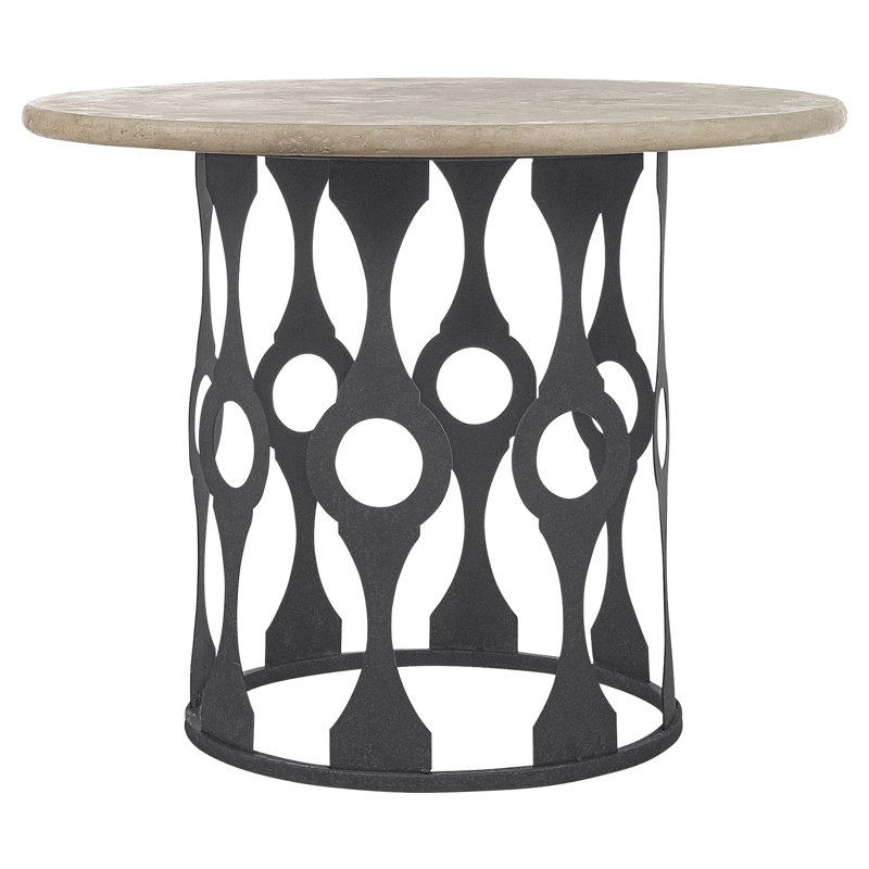Balustrade 48'' Iron Pedestal Dining Table, Antique Black, Lite Travertine