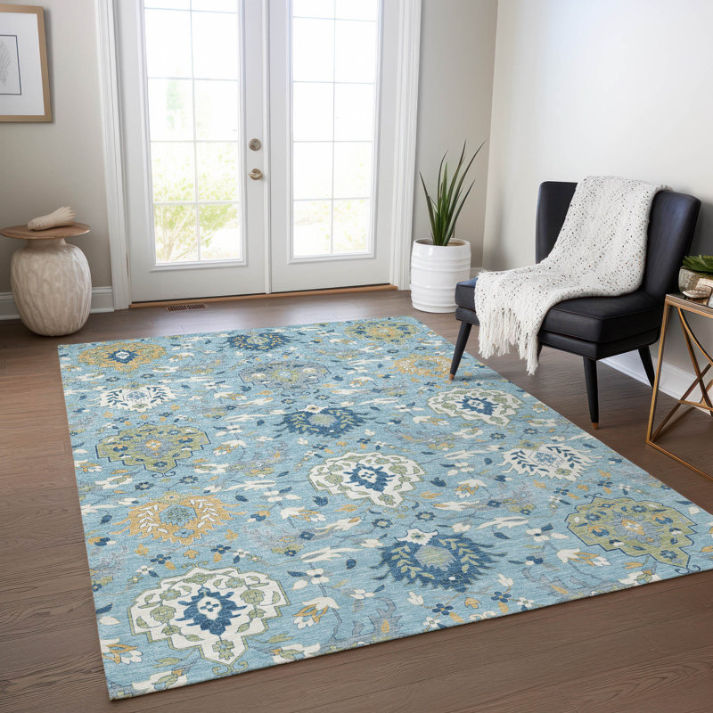 Ilyara Blue Washable Indoor-Outdoor Rug - , 5' x 7'6"