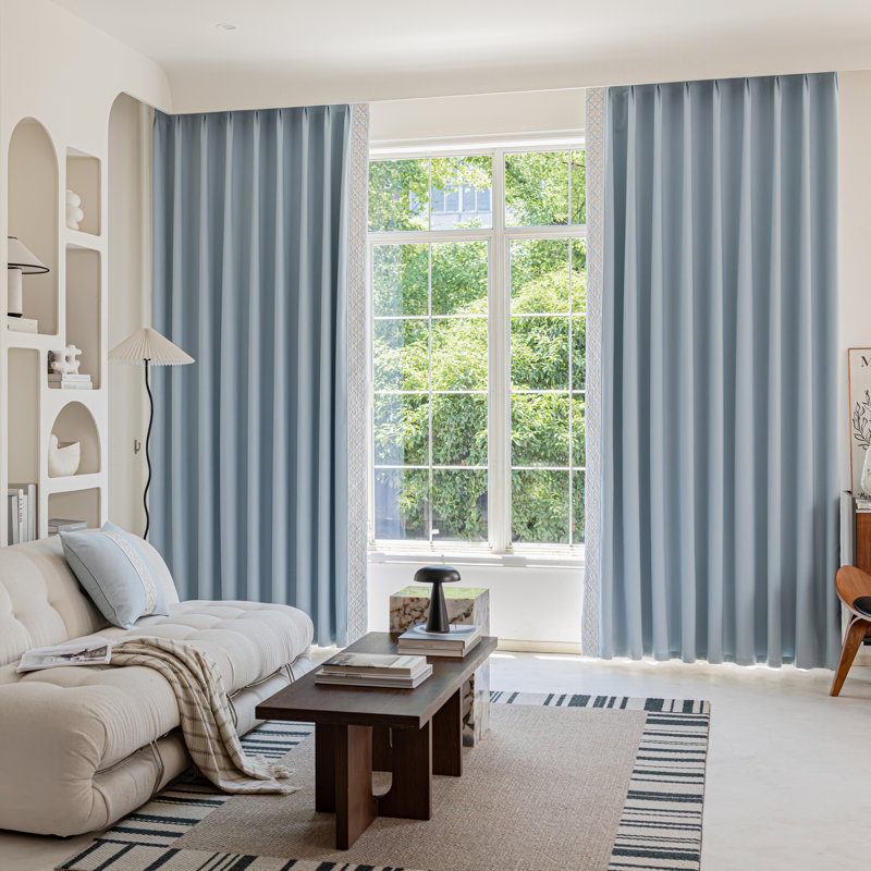 Paire de rideaux en mélange de coton Arabella (ensemble de 2) avec doublure occultante, Light Dusty Blue, L 50 po x L 90 po