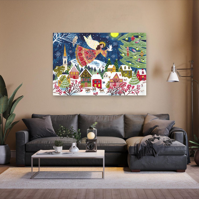Angel Of Peace Christmas Abstract Contemporary Christmas Tree Bird Deer Winter Architecture Wall Art Print 1 Piece Wrapped Canvas Wall Art