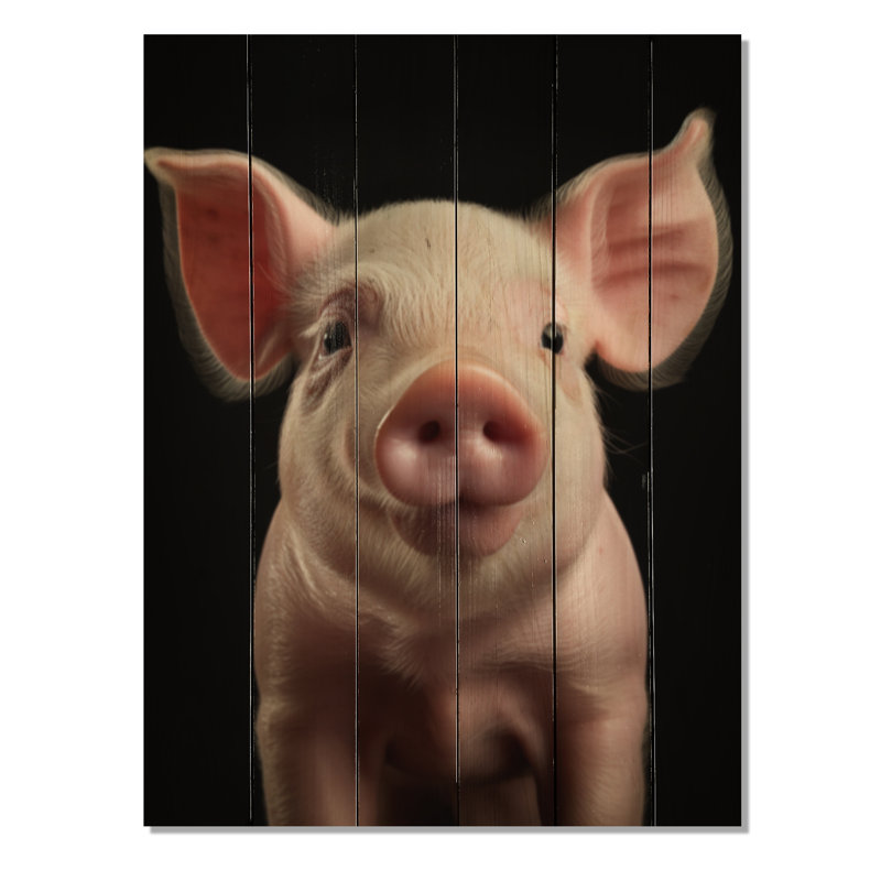 Cochon rose curieux - reproduction d'animaux sur bois de pin naturel, H 32 po x l 24 po x P 0,78 po