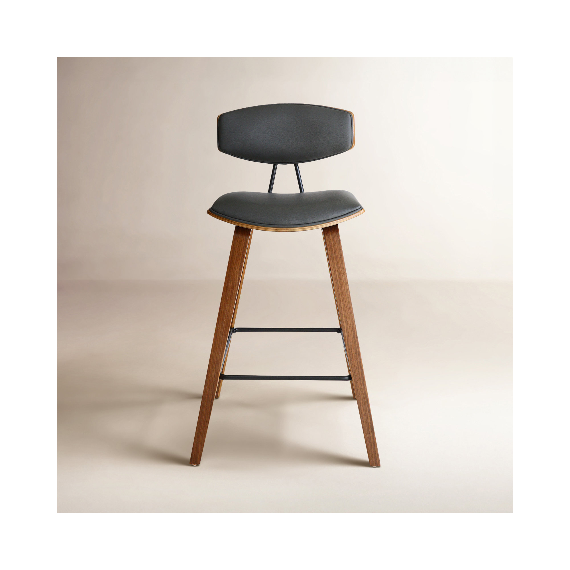 Payton Vegan Leather Bar & Counter Stool, Walnut, Counter Stool (26" Seat Height), Gray Faux Leather