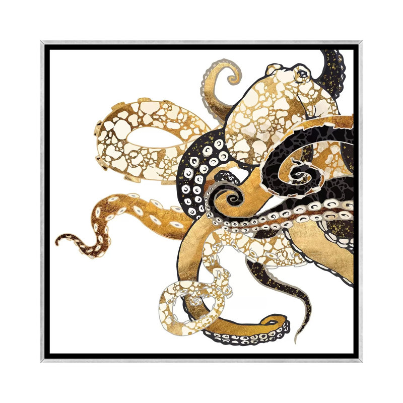 Pieuvre métallique - impression, Aucun mat, H 18 po x l 18 po x 1,5 po, Toile avec cadre argenté