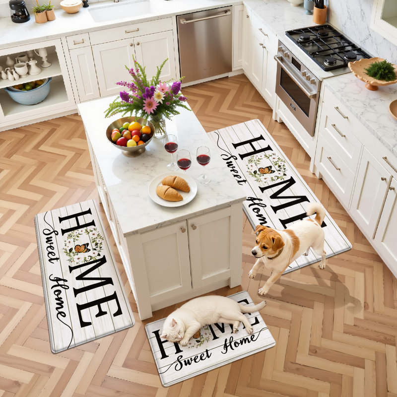Ensemble de 3 tapis de cuisine Farmhouse, Blanc