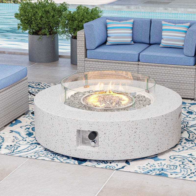 Outdoor Concrete Propane Fire Pit Table, Gray/Gray Fire Glass