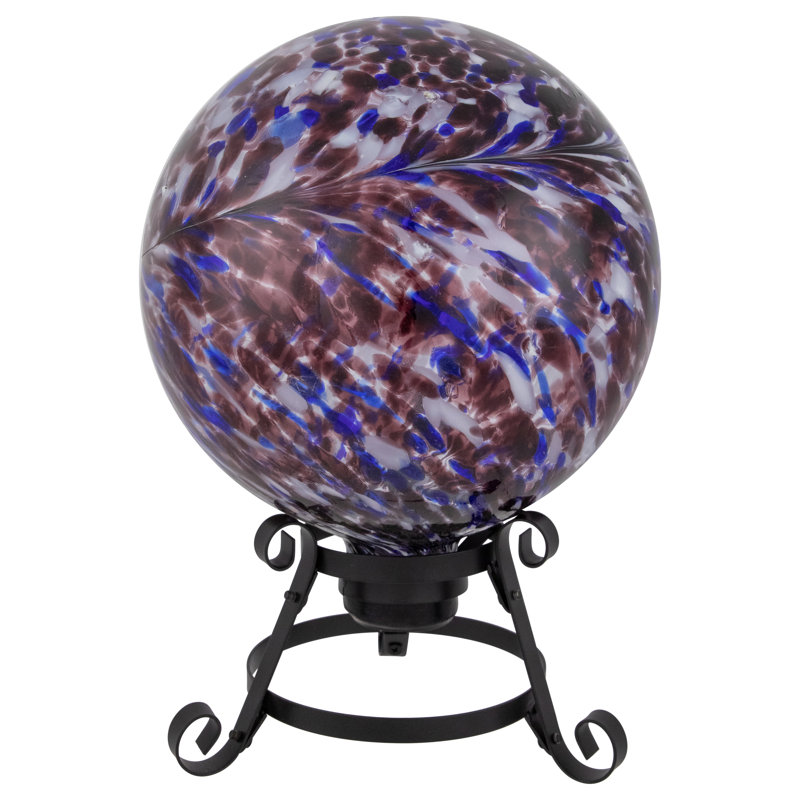 Purple and White Swirled Glass Garden Gazing Ball, 10 Inches
