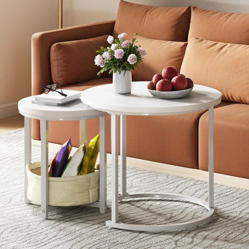 2- Piece Wooden Coffee Table Set, Centre Table, White/Beige