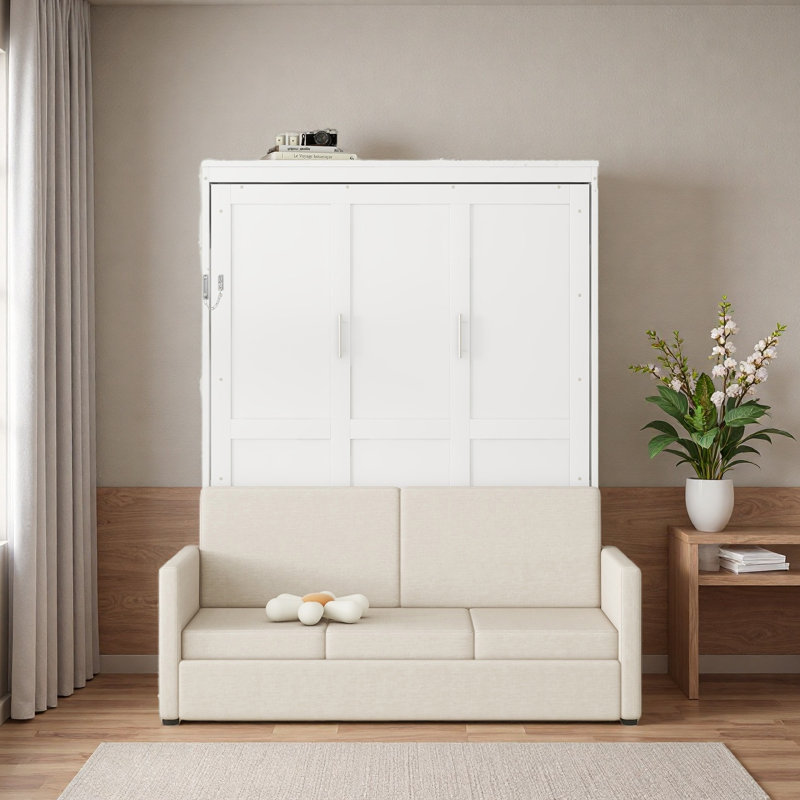 Grand lit escamotable mural avec coussin, Blanc
