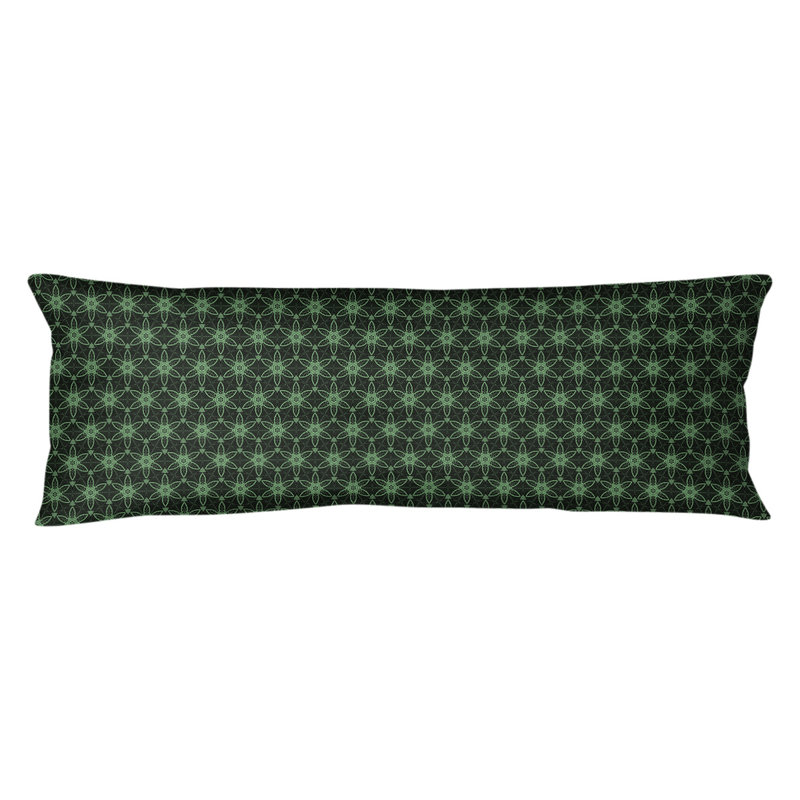 Coussin lombaire géométrique à cercles ornés, Bourre en polyester, Noir / Vert
