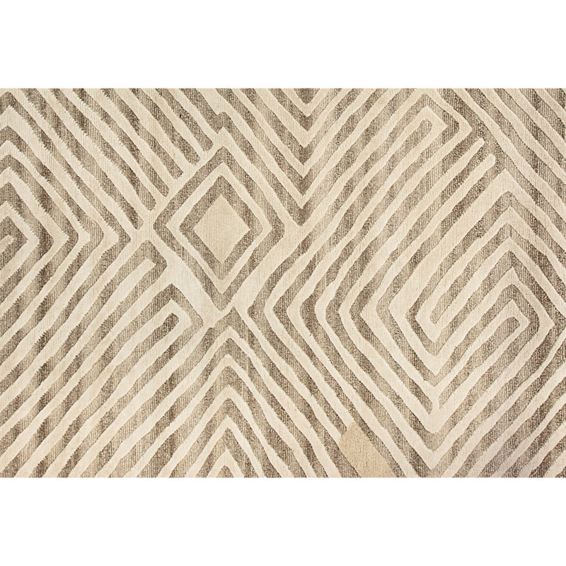 Tapis ivoire noué à la main de haute qualité, Rectangle 6 pi x 9 pi