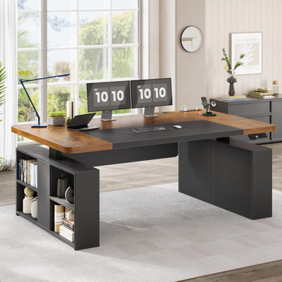 Adjustable Height Steel Computer Desk with Built-In Electrical Outlet
