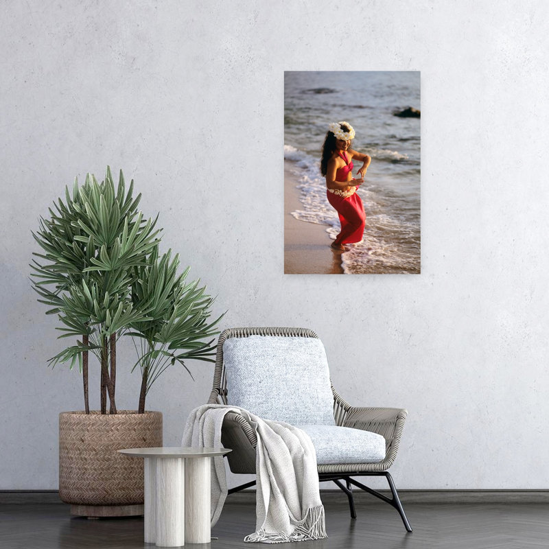 Hula Dancer Hawaii at Waters Edge Surf Beach Flower Art mural, H 24 po x l 16 po