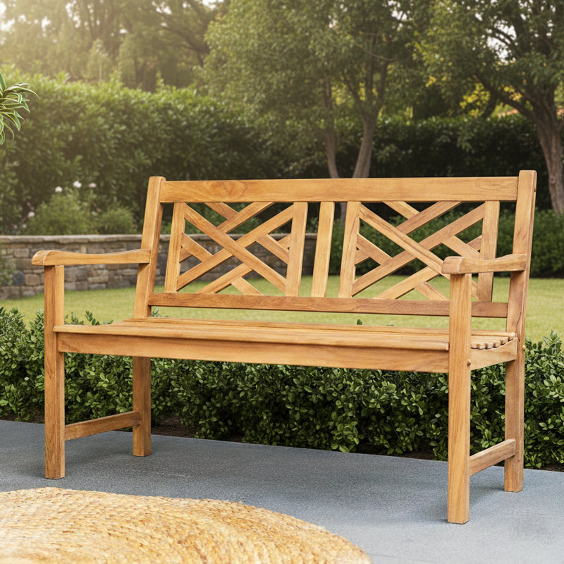Schank Teak Outdoor Patio Garden Bench, Natural