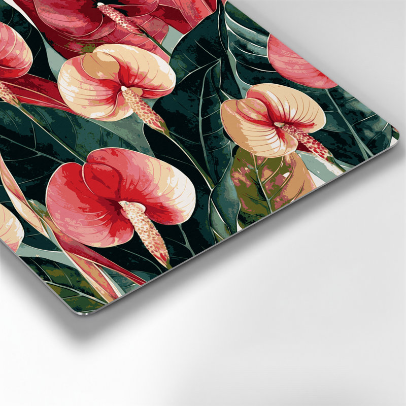 Art mural botanique en métal rouge Anthurium, H 12 po x l 12 po