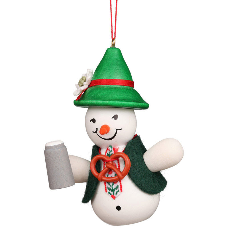 Ornement figurine suspendue bonhomme de neige bavarois