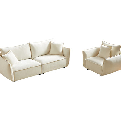 Versatile 3 + 1 For Living Room With Chenille Upholstery And Wood Modern Style Breathable Fabrics