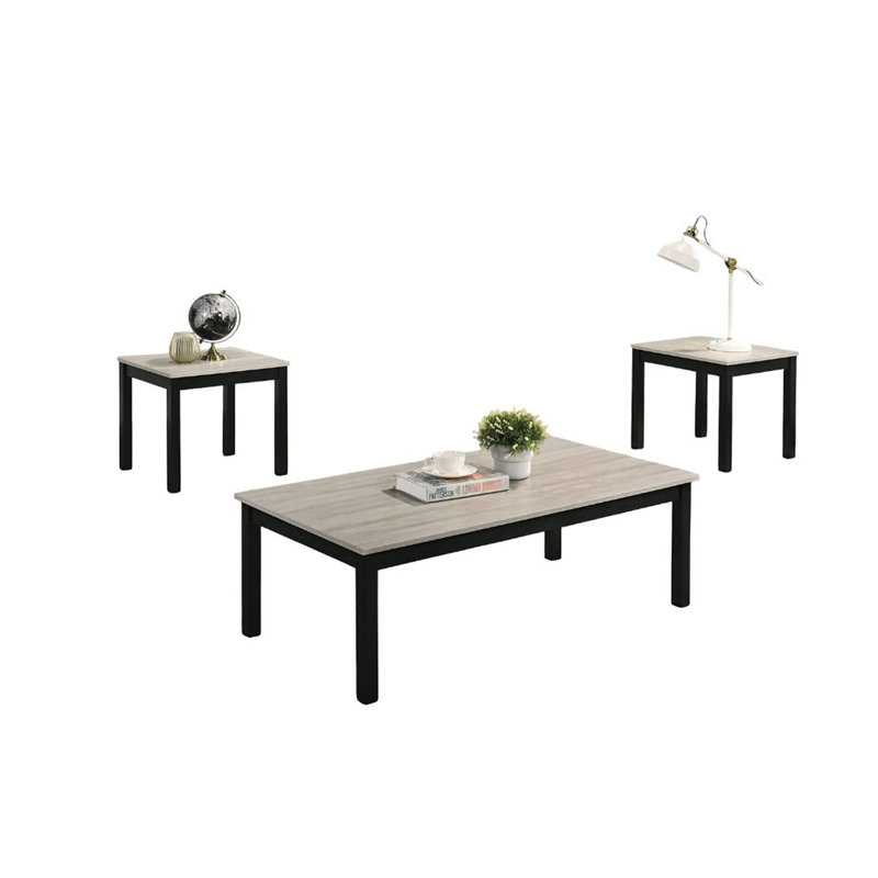 Ensemble de table 3 pièces au fini gris clair avec table basse et table de bout 2X