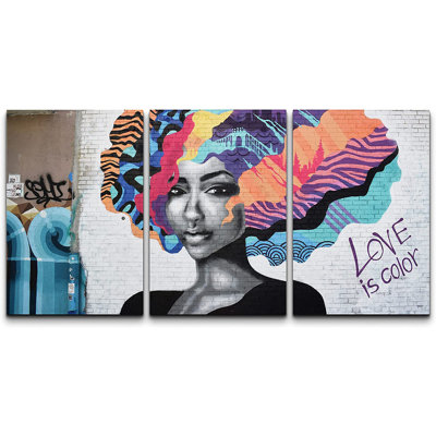 «The Head of a Woman Triptych Street Graffiti Series», ensemble de 3 reproductions sur toiles tendues