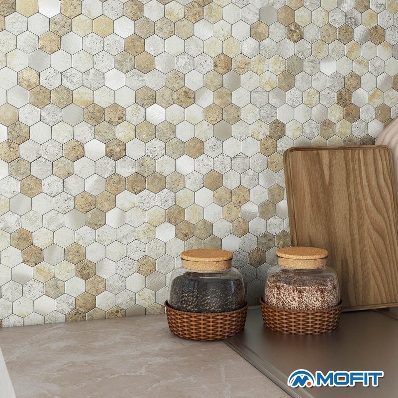 Carreaux de cuisine hexagonaux auto-adhésifs auto-adhésifs pour carrelage mural de cuisine, métal et marbre Honeycomb