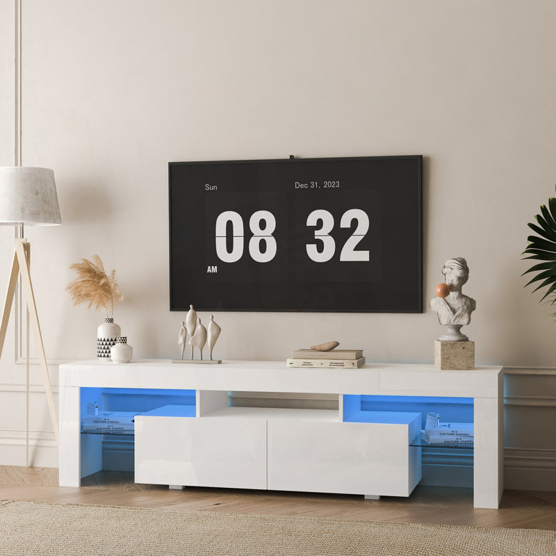 Meuble télé ultrabrillant avec lumières DEL, Blanc