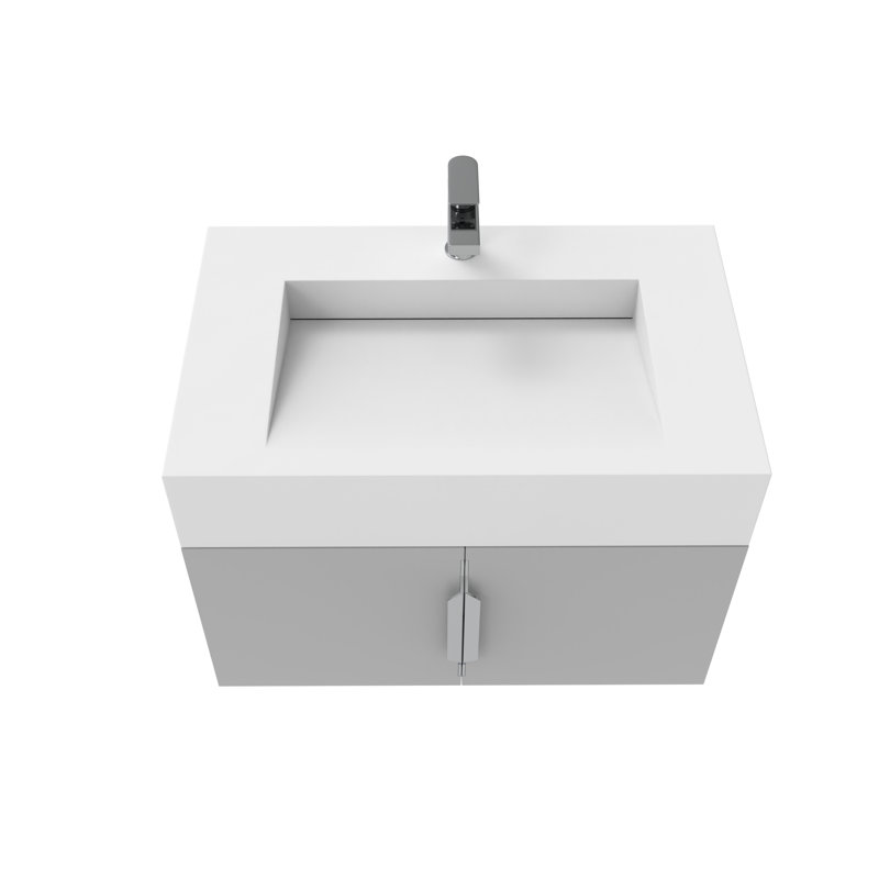Wiktoria 30 " W Wall Mounted Wall Mounted 1 Single Vanity Bathroom Vanity With Solid Surface Top, White, Gray, Brushed Chrome