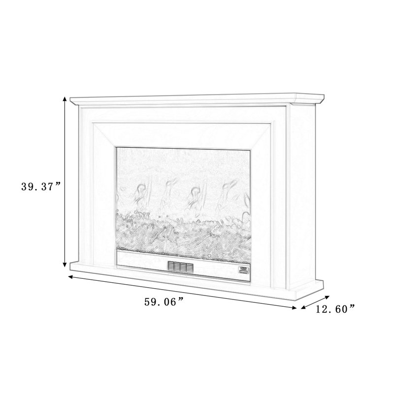 Foyer électrique en bois massif beige, H 39,37 po x l 59,06 po x P 12,6 po