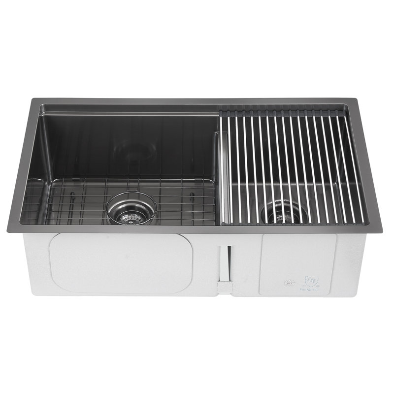 32'' L Double Bowl Stainless Steel Kitchen Sink, PVD Black