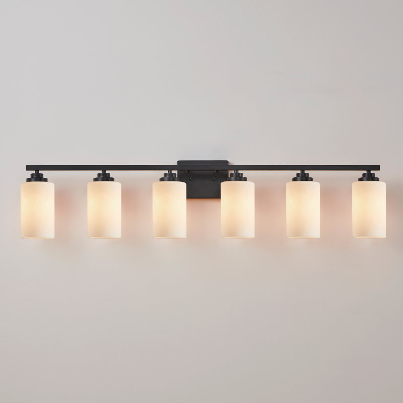 Vanity Light With Frosted White Glass, Matte Black, 6