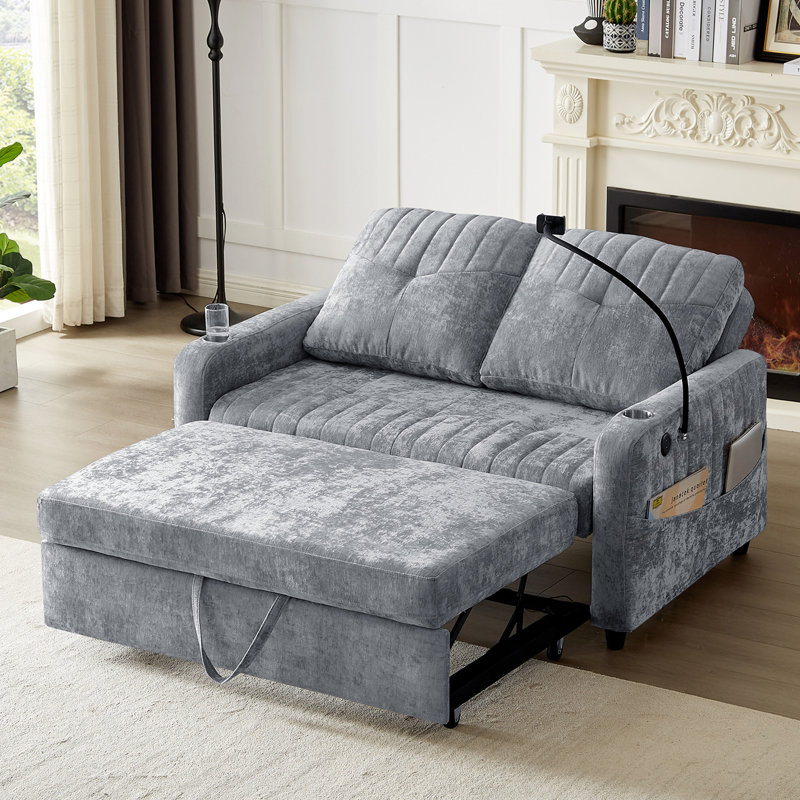 Canapé-lit 53,9 po avec causeuse moderne et dossier ajustable, Gris