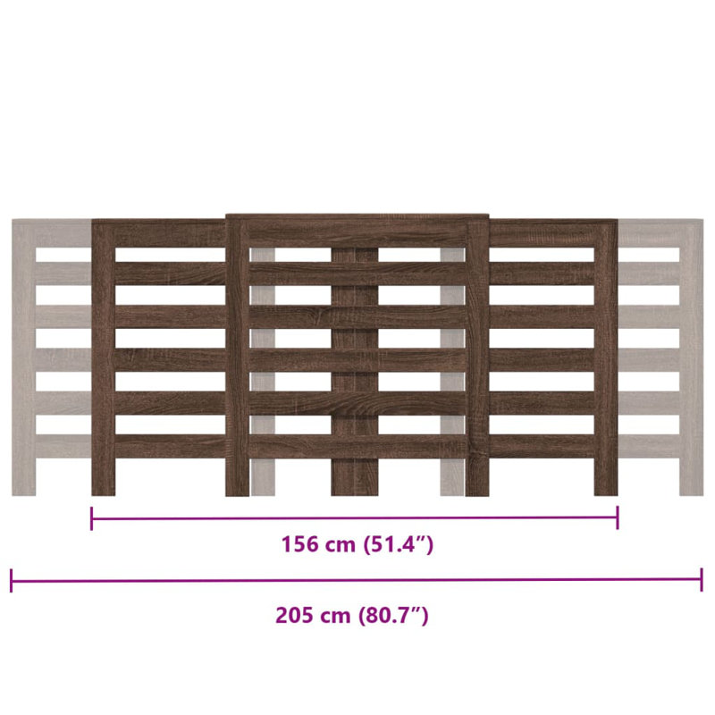 Extra Large Radiator Cover, Brown Oak, 205 x 21.5 x 83.5 cm, Horizontal Slats