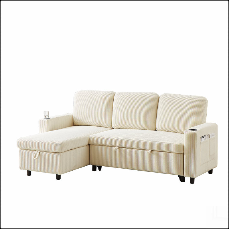 Ebern Designs 78.7" Comfortable Corduroy L-Shaped Combo Sofa Bed ...