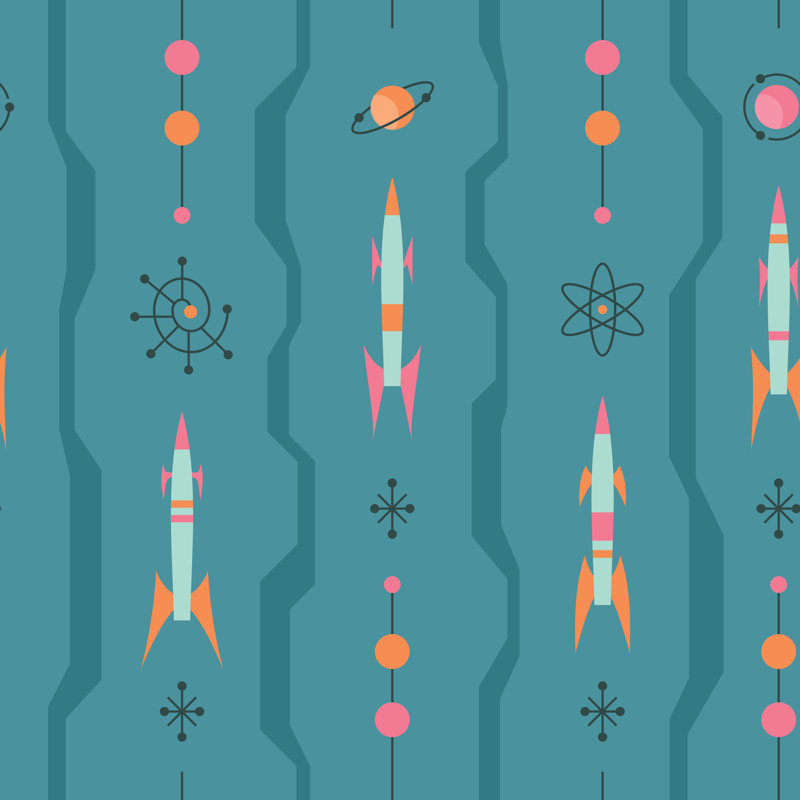Space Retro by Serkorkin - Wrapped Canvas Print, 122cm H x 122cm W