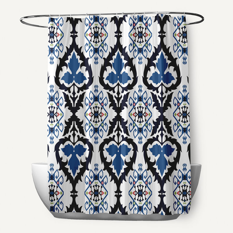 Rideau de douche simple à motif floral Musser, Bleu marine