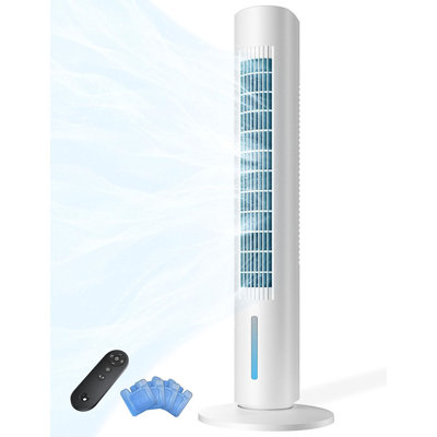 Ventilateur portatif sans fenêtre, ventilateur d'évaporation 35,1 po pour pièce sans fenêtre, minuterie 7H, 4 modes, télécommande, oscillation maximale de 140 °, grand réservoir d'eau, unité CA silencieuse pour la chambre à coucher, blanc