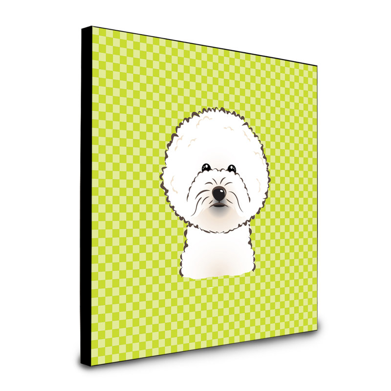 Panneau mural d’art Dungorbery, Vert, Bichon frisé blanc
