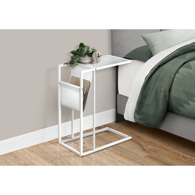 Table d'appoint, en forme de C, bout, côté, collation, rangement pour magazines, salon, chambre à coucher aspect cuir, métal, contemporain, moderne