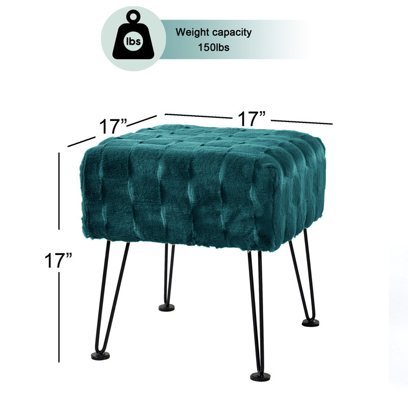 Emilijus Upholstered Ottoman, Teal Faux Fur