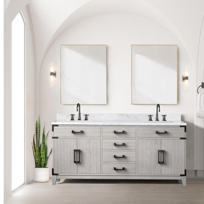 Meuble-lavabo double en chêne blanc 72 po X P 22 po D