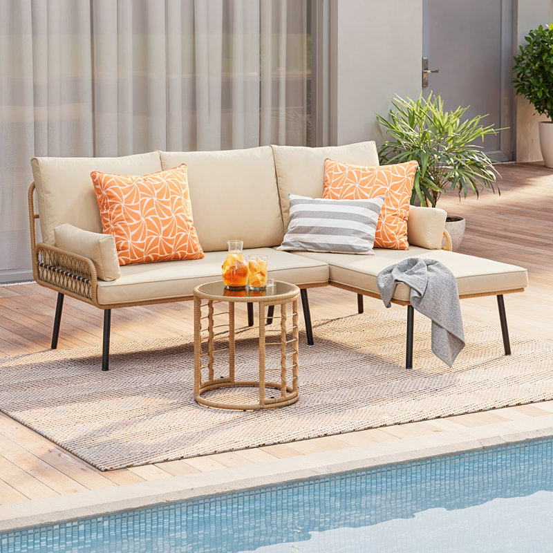 3-Piece Outdoor Rattan Sofa Set with Table, Modern Weather-Resistant for Patios & Balconies, White
