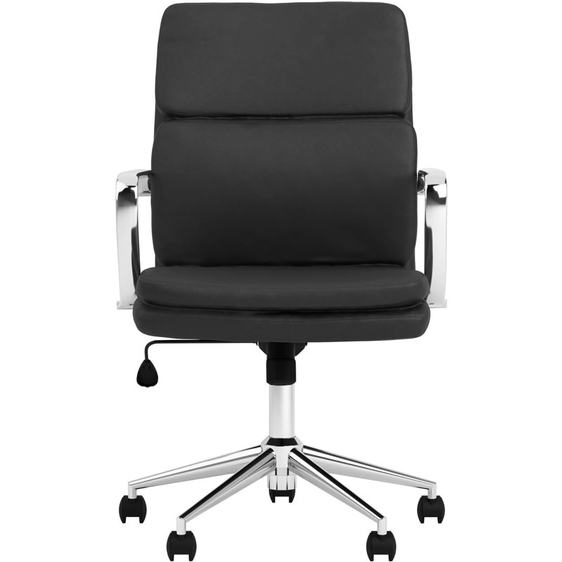 Élégante chaise de bureau noire avec fonction réglable en hauteur et garniture en métal