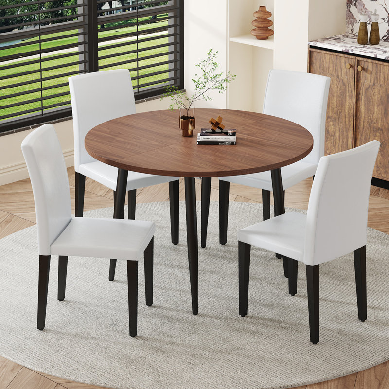 Ensemble de table de salle à manger extensible de 42 à 54 po avec chaises rembourrées confortables, Blanc