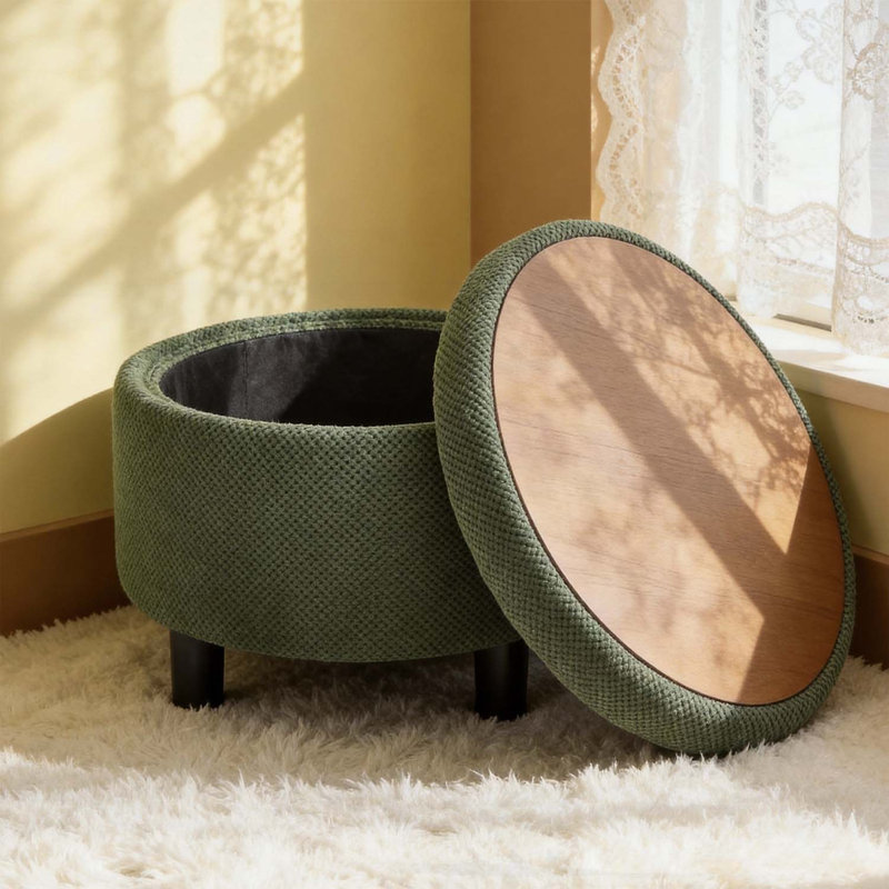 Table basse moderne capitonnée en tissu avec plateau amovible pour le salon, Vert foncé
