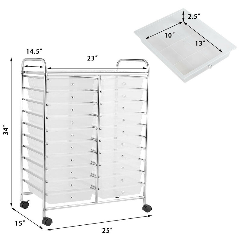 Clear 20-Drawer Rolling Organizer Cart with Chrome Frame